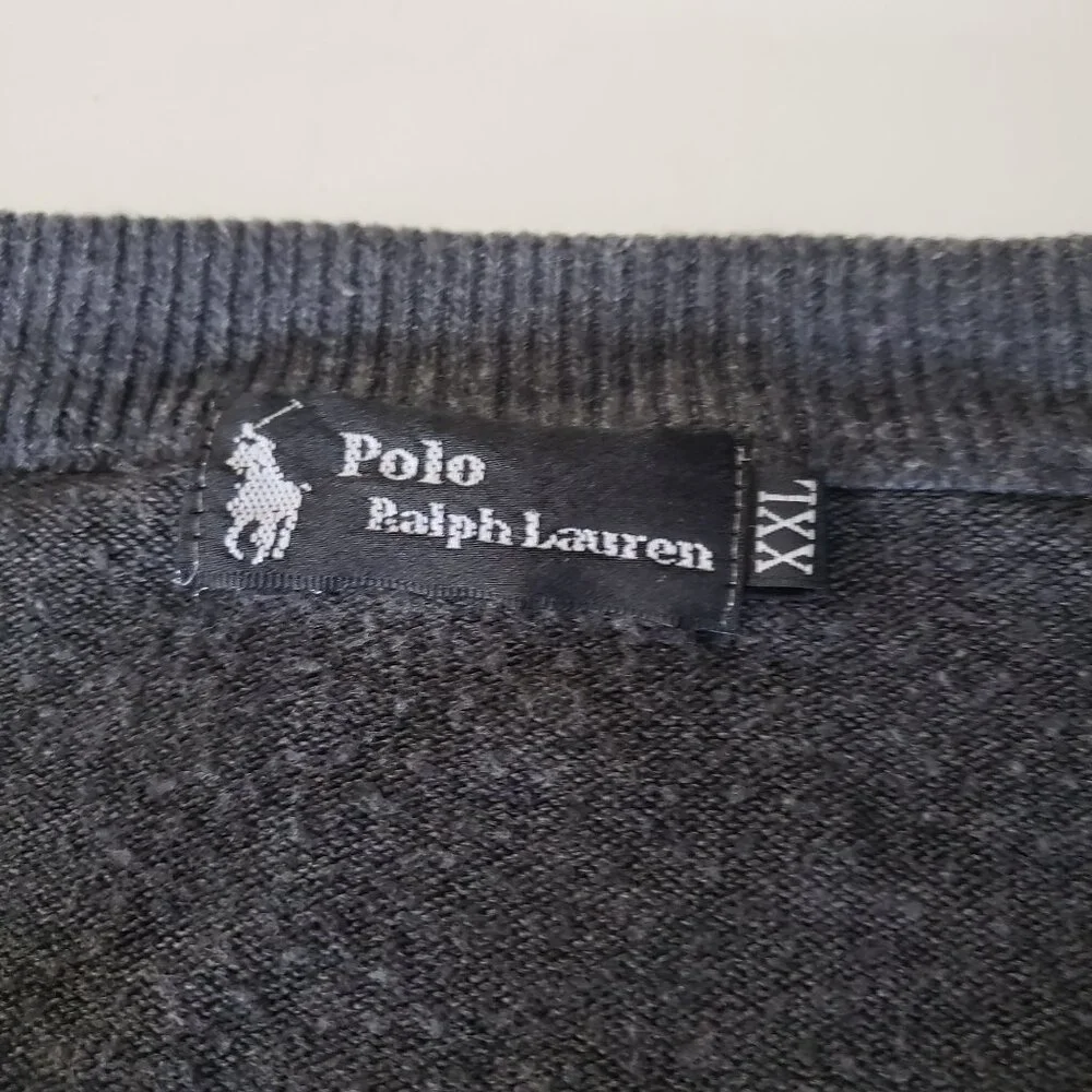 Polo Ralph Lauren Mens V-Neck Gray Cashmere Sweater XXL Preppy Old Money Grandpa